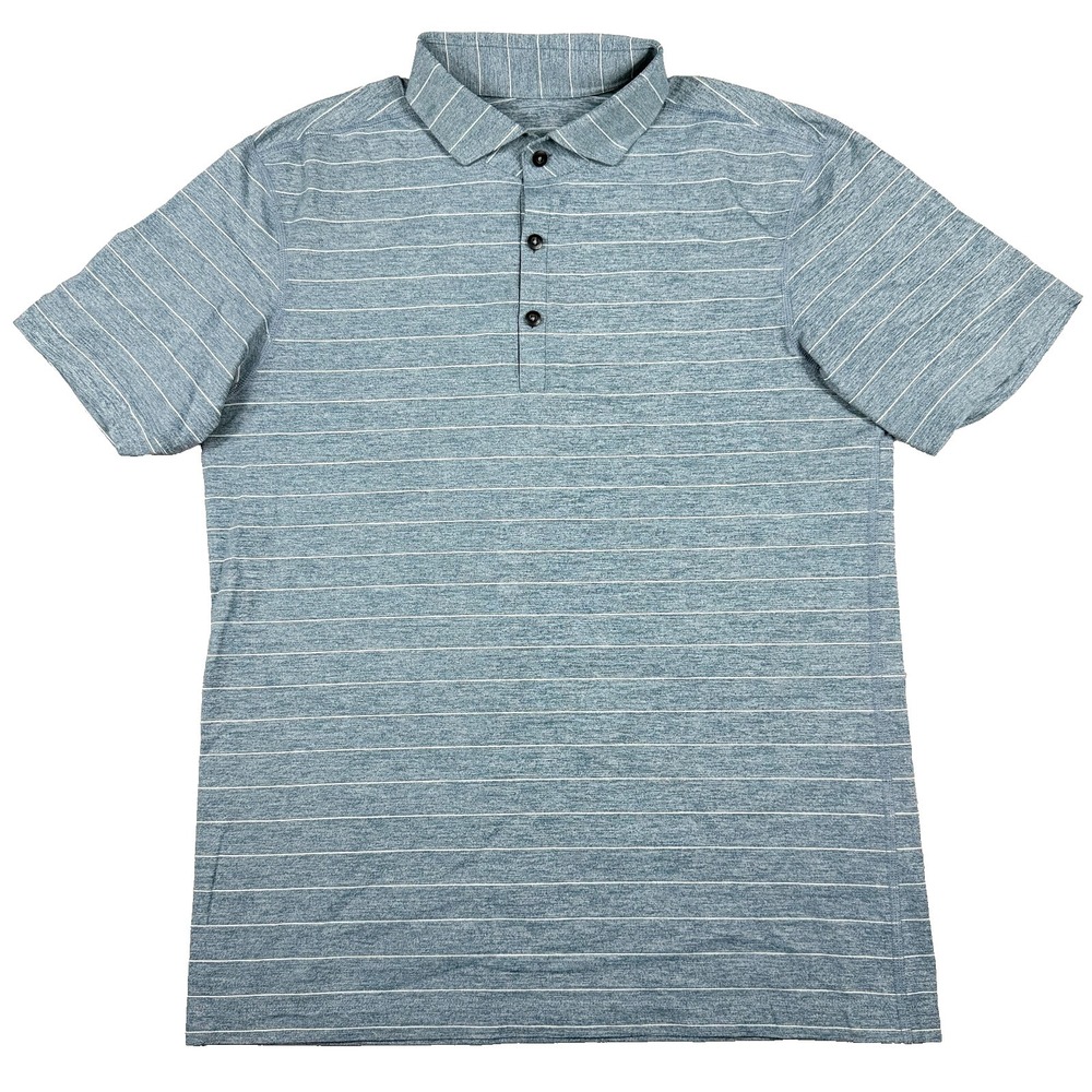 Lululemon Polo Shirt Mens Small White Stripe Evolution Oxford Active Stretch